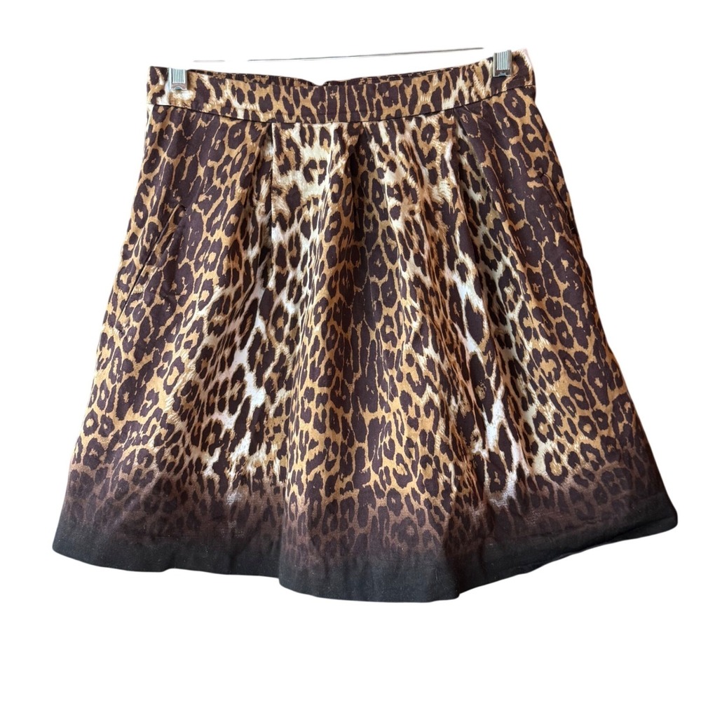 T Tahari Leopard Animal Print A Line Mini Skirt Brown Multi Pleated Size 4